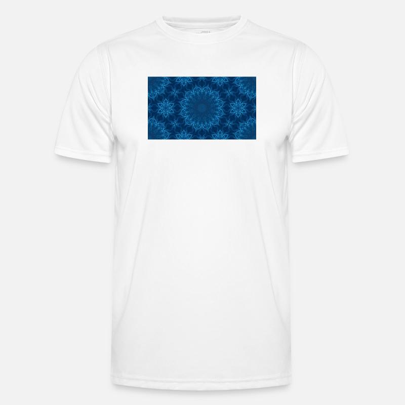 Blue Ocean Mandala Pattern – Abstract Water Kaleid - Men's Functional T-Shirt - white