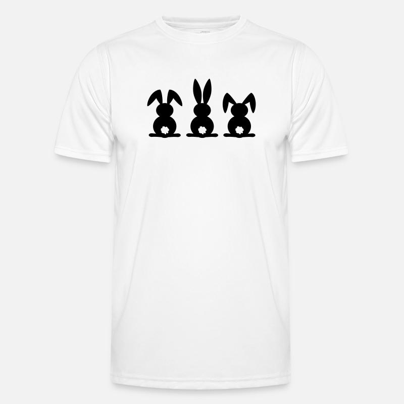 Kaninchen-Silhouette. Frohe Ostern oder Osterfeier. Ei. Männer Funktions-T-Shirt