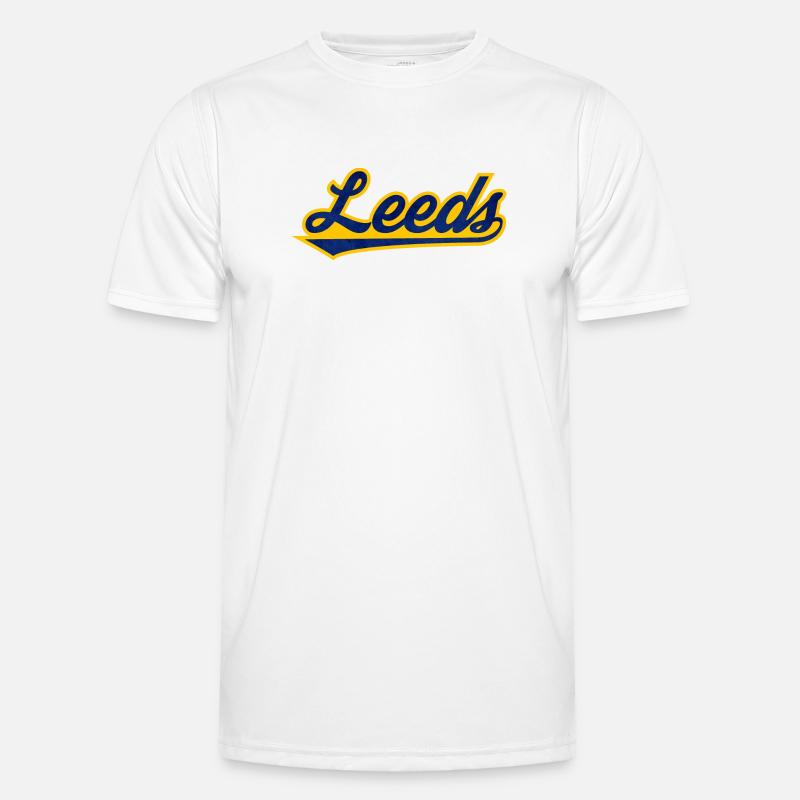 Leeds Script Logo Blau Gelb - Männer Funktions-T-Shirt - Weiß