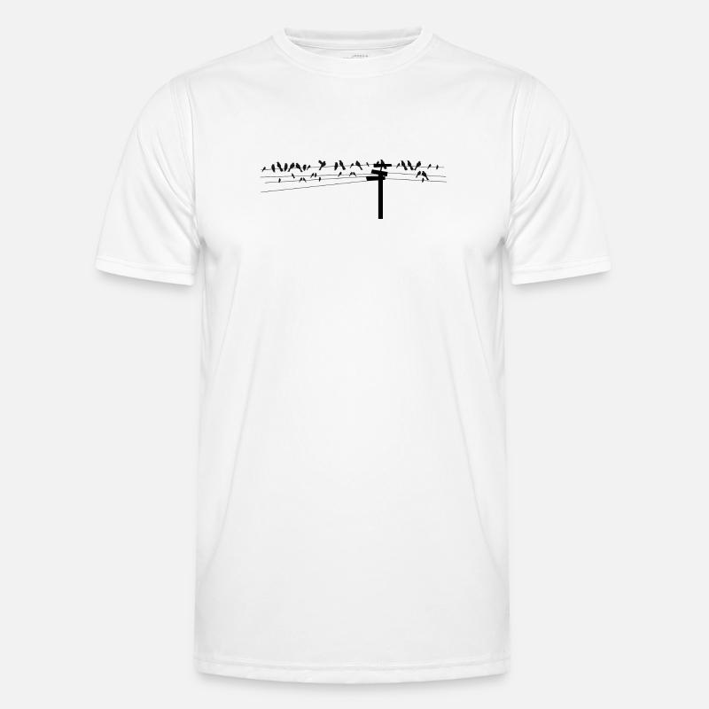 Vögel sitzen gemeinsam auf einer Stromleitung - Männer Funktions-T-Shirt - Weiß