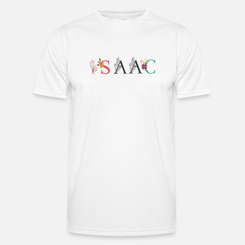 Art du nom ISAAC avec fleurs brodées T-shirt sport Homme