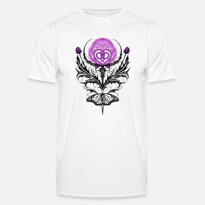 Distel mit Schmetterling Mutterknoten Männer Funktions-T-Shirt