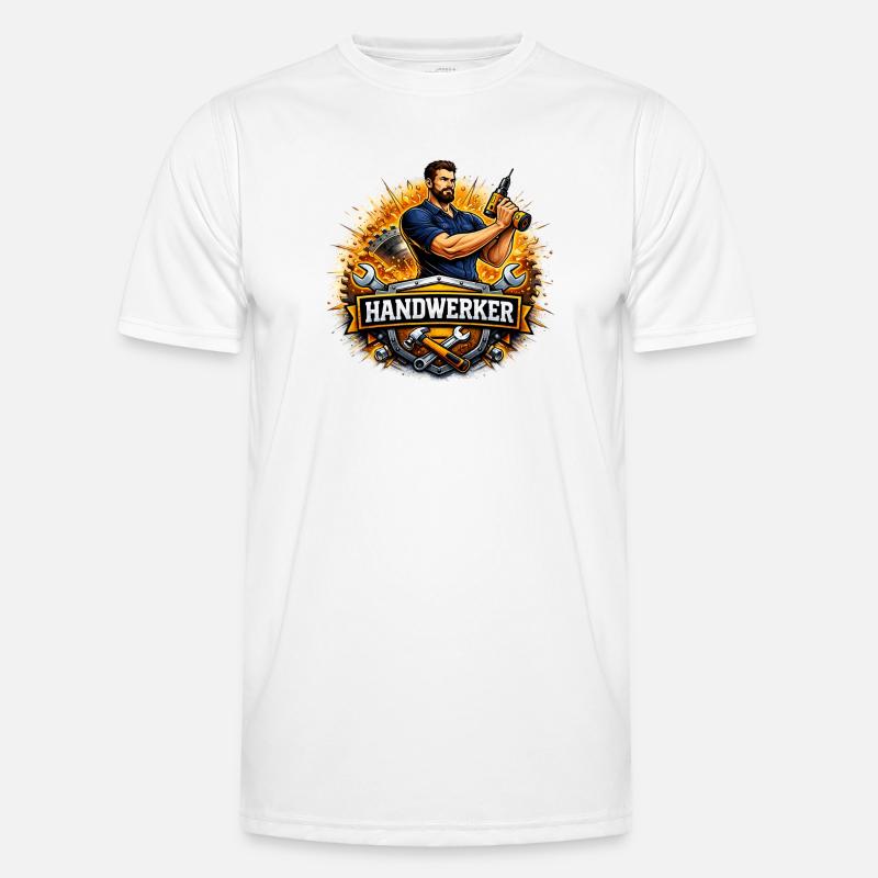Handwerker Logo – Comic Style mit Bohrer Männer Funktions-T-Shirt