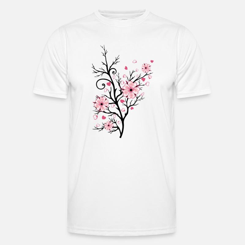 Cherry Tree Cherry Blossoms with Hearts Sakura Spring - Men's Functional T-Shirt - white