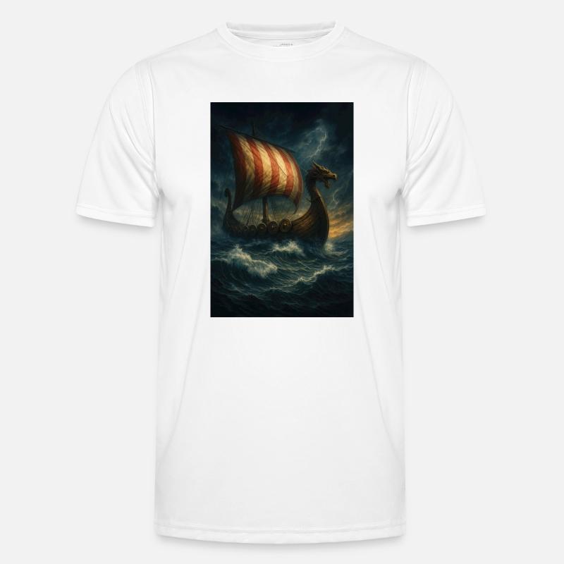 Wikinger-Schiff im Sturm Männer Funktions-T-Shirt