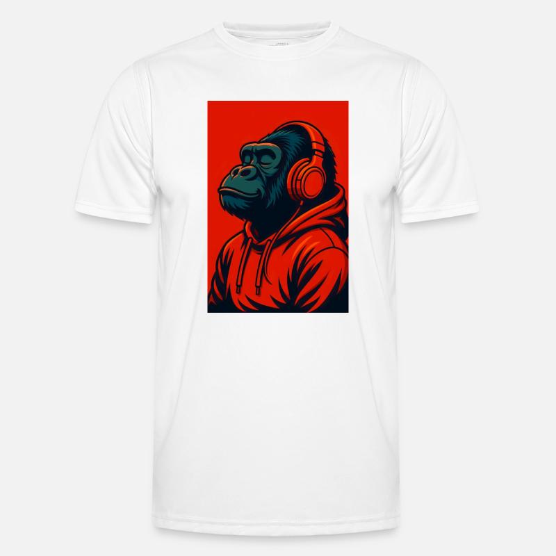 Gorilla im Kapuzenpullover mit Kopfhörern - Männer Funktions-T-Shirt - Weiß