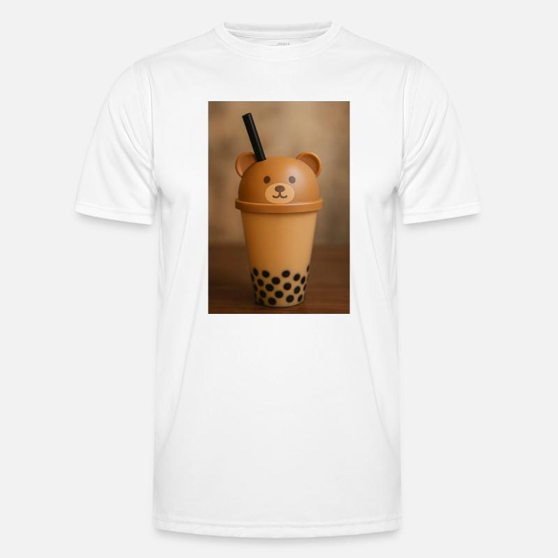 Bear Lid Bubble Tea Cup Design Men's Functional T-Shirt