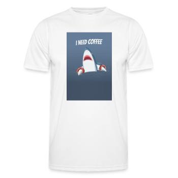 I Need Coffee Funny Shark Design - Männer Funktions-T-Shirt - Weiß - Vorne - AI Model Male 178 dark (178cm)