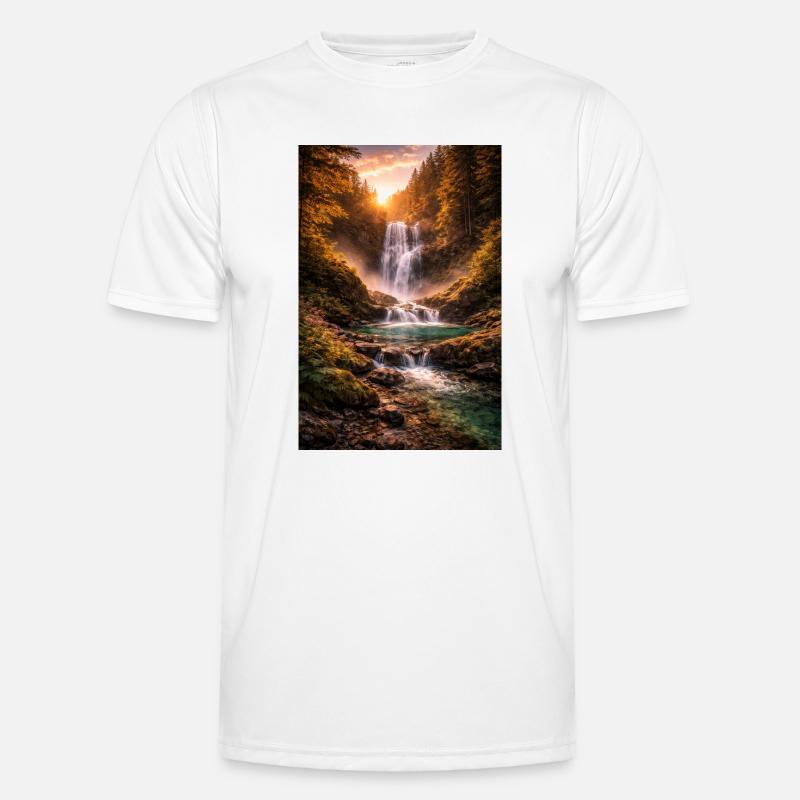 Waterfall in the evening sun - Men's Functional T-Shirt - white