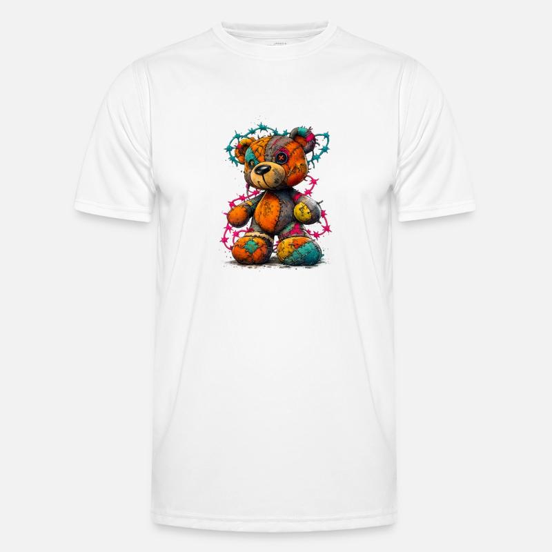 Patchwork Teddybär mit Neonfäden - Männer Funktions-T-Shirt - Weiß