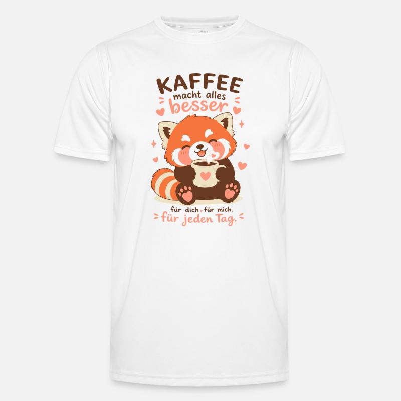 Roter Panda mit Kaffee - Männer Funktions-T-Shirt - Weiß