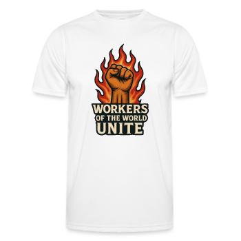 Fäuste und Flammen – Arbeiterwelt Unite - Männer Funktions-T-Shirt - Weiß - Vorne - AI Model Male 178 dark (178cm)