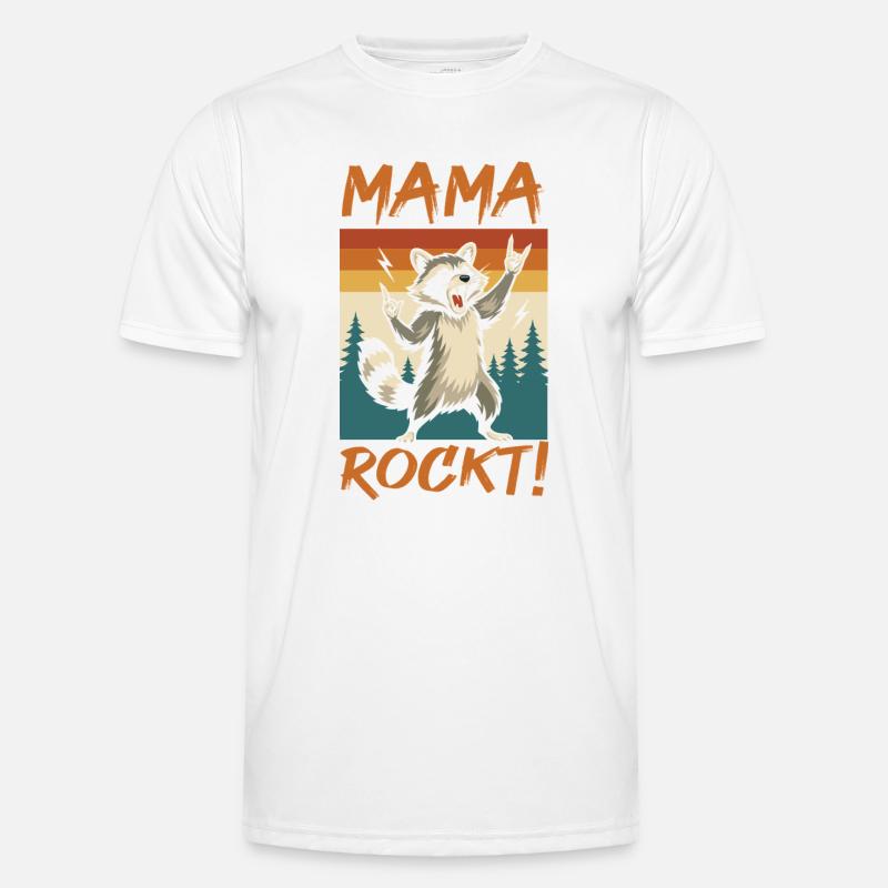 WaschbĂ€r Mutter Coole Rocker Mama - MĂ€nner Funktions-T-Shirt - WeiĂ