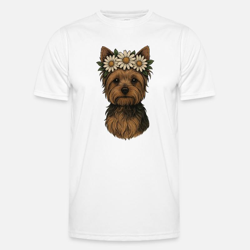 Yorkshire Terrier mit Gänseblümchenkrone - Männer Funktions-T-Shirt - Weiß