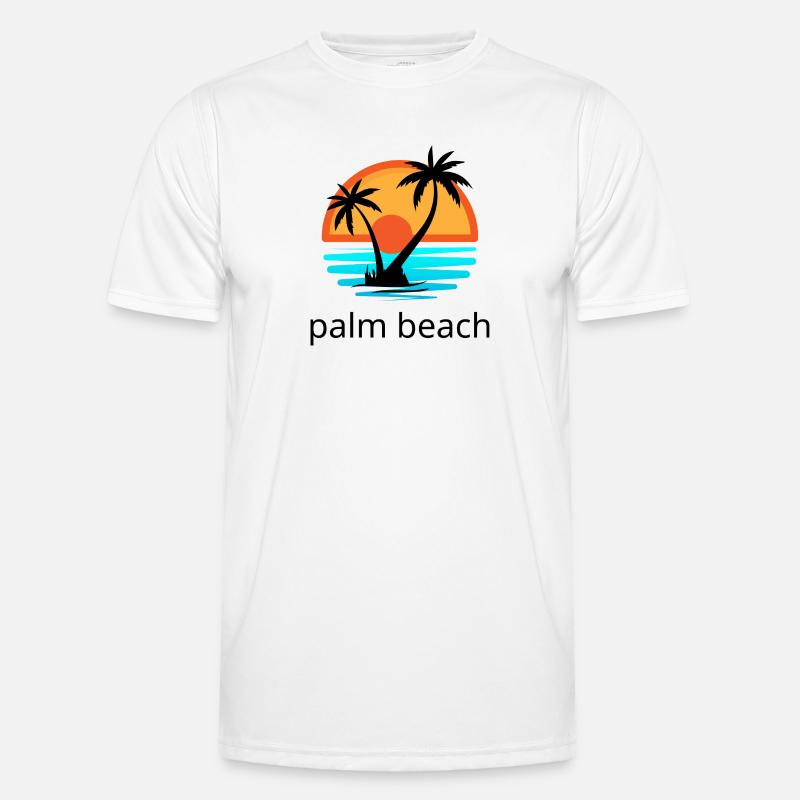 Sunset with palm trees. Palm Beach. - Men's Functional T-Shirt - white
