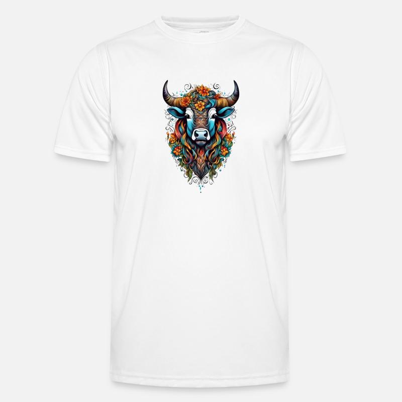 Bison couvert de fleurs dans un éclat de couleurs T-shirt sport Homme