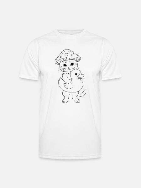 Mushroom Cat with Duck - Men's Functional T-Shirt - white
