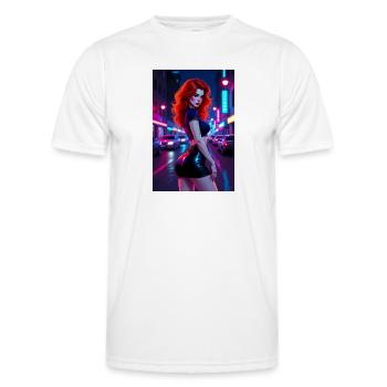 Red-haired neon city last night - Men's Functional T-Shirt - white - Front - AI Model Male 178 dark (178cm)