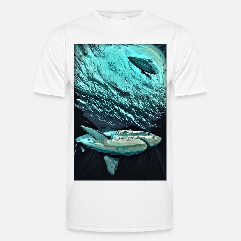 Turquoise Underwater Shark Dynamics - Men's Functional T-Shirt - white