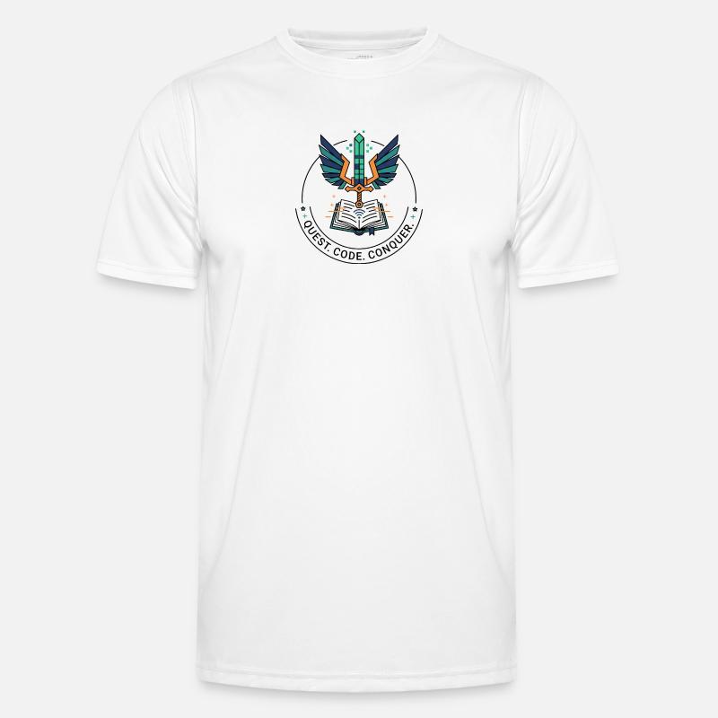 Quest. Code. Conquer Emblem - Men's Functional T-Shirt - white