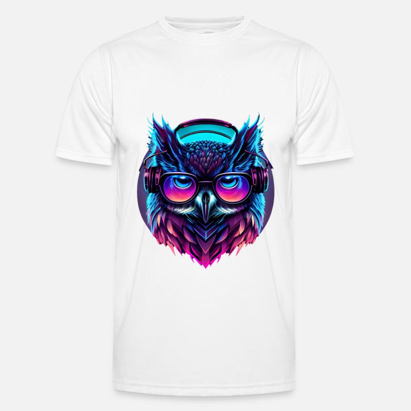 Electronic Music Retrowave Synthwave Outrun Eule Männer Funktions-T-Shirt