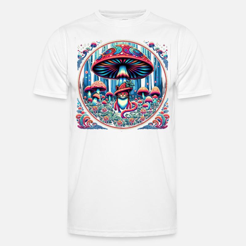 Psychedelic Cat with Magic Mushrooms - Men's Functional T-Shirt - white