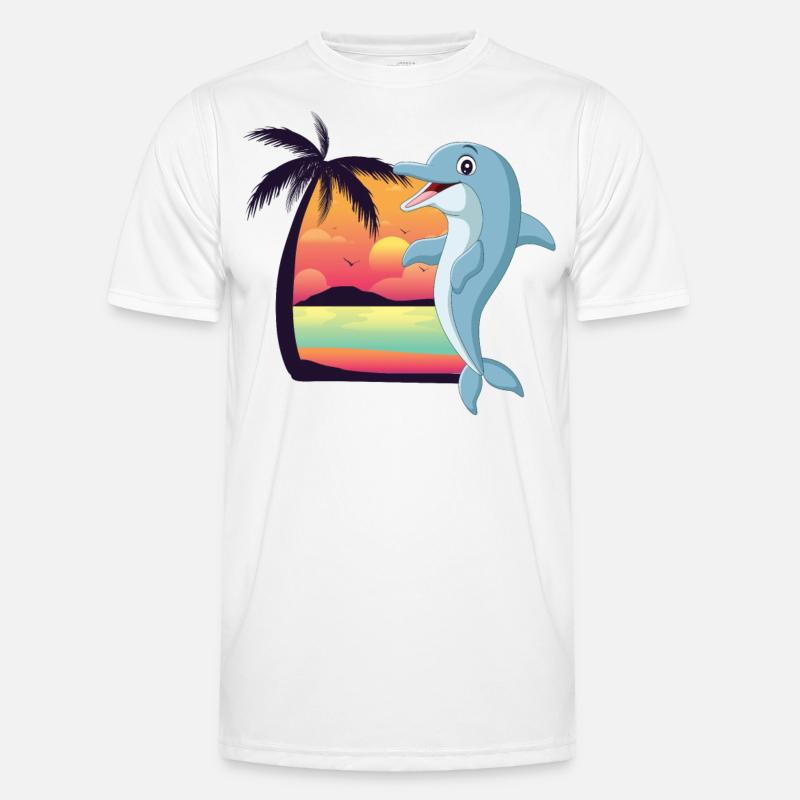 Dolphin Beach Palm Tree Sunset - Men's Functional T-Shirt - white