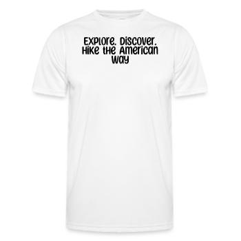 Randonnée - Explorer. Découvrir. Randonnée à l’américaine - T-shirt sport Homme - blanc - Devant - AI Model Male 178 dark (178cm)