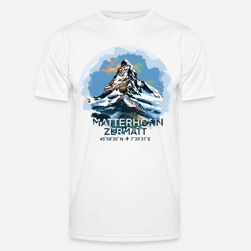 Matterhorn Zermatt Coordinates Keepsake Gift - Men's Functional T-Shirt - white