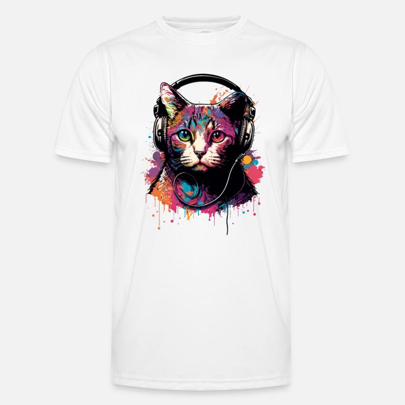 Bunte Katze mit Kopfhörer - Männer Funktions-T-Shirt - Weiß