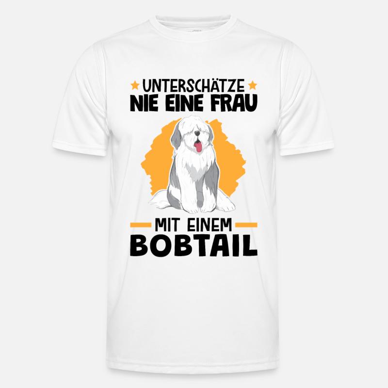 Frau mit Bobtail altenglischer Schäferhund Männer Funktions-T-Shirt