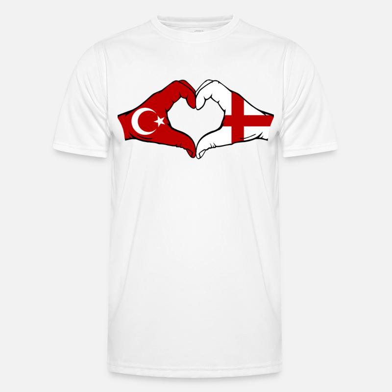Turquie Angleterre Drapeau Mains Coeur Forme T-shirt sport Homme