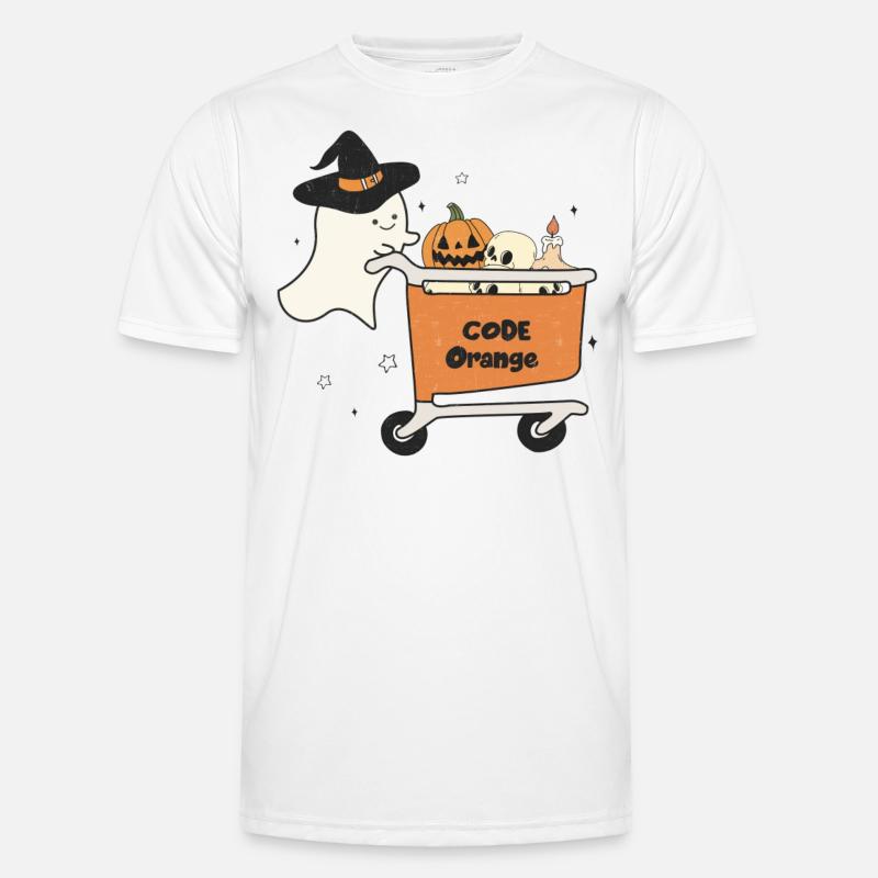 Halloween Gespenst mit Einkaufswagen Code Orange Männer Funktions-T-Shirt