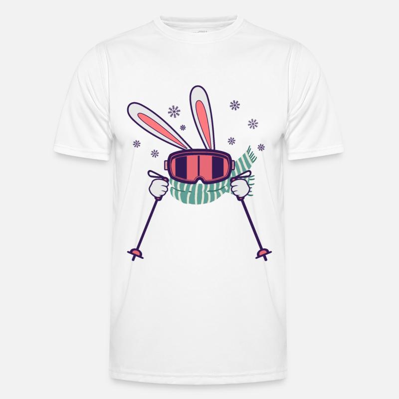 Lapin de ski avec bâtons de ski Lunettes de ski et écharpe T-shirt sport Homme