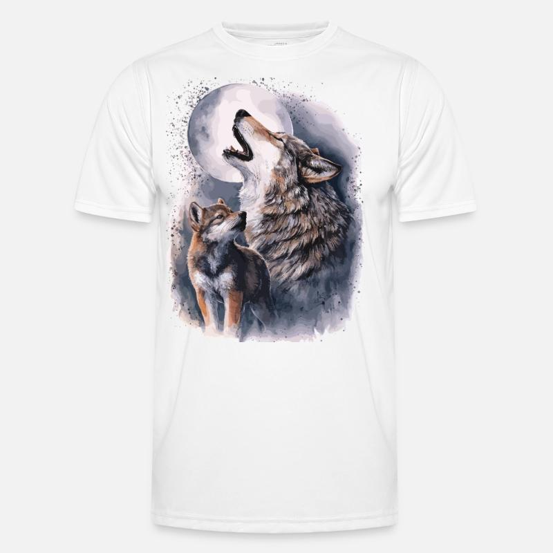 Wolves & Full Moon – Mystical Wilderness - Men's Functional T-Shirt - white