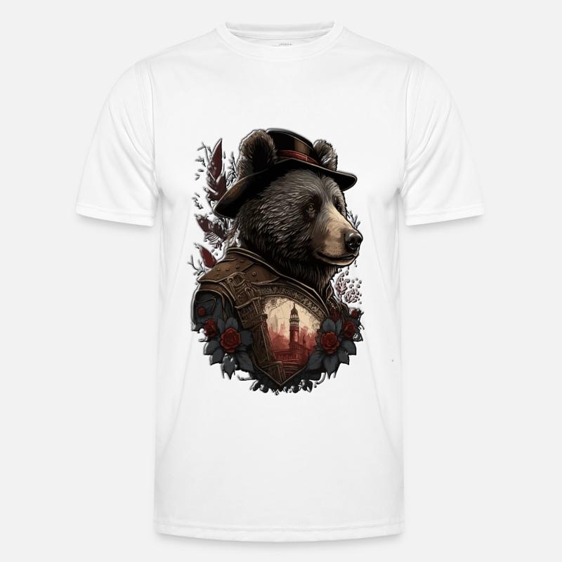 Mysterious Bear Bear with Hat Rose Feather - Men's Functional T-Shirt - white