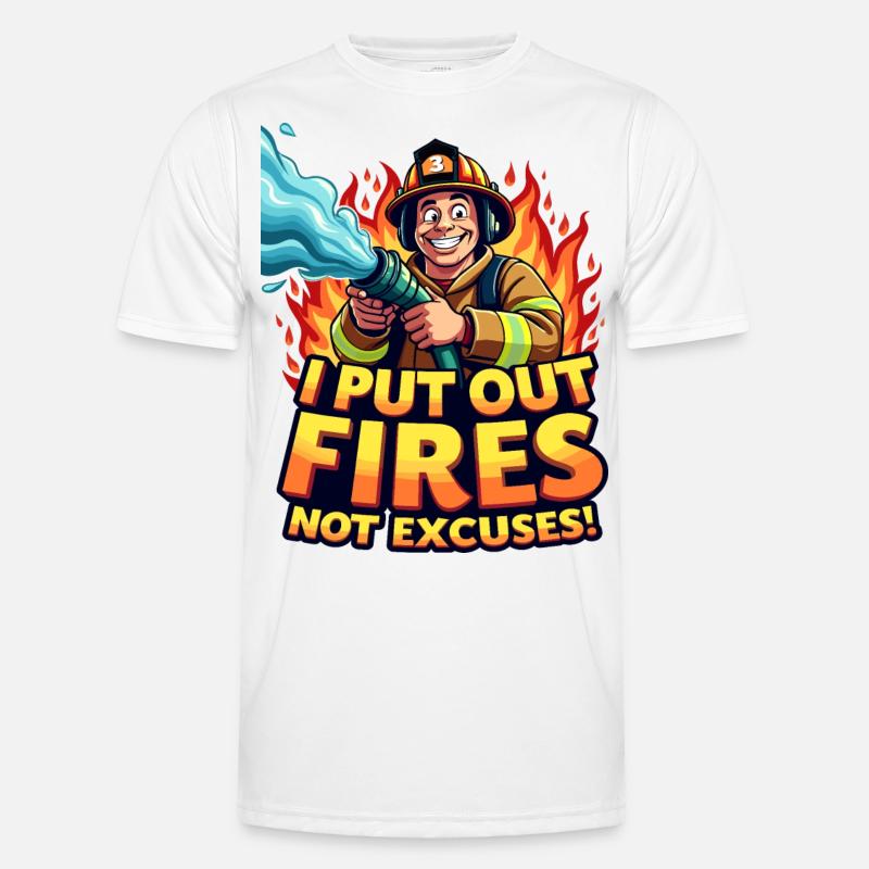 I Put Out Fires Not Excuses – Firefighter Artwork - Men's Functional T-Shirt - white