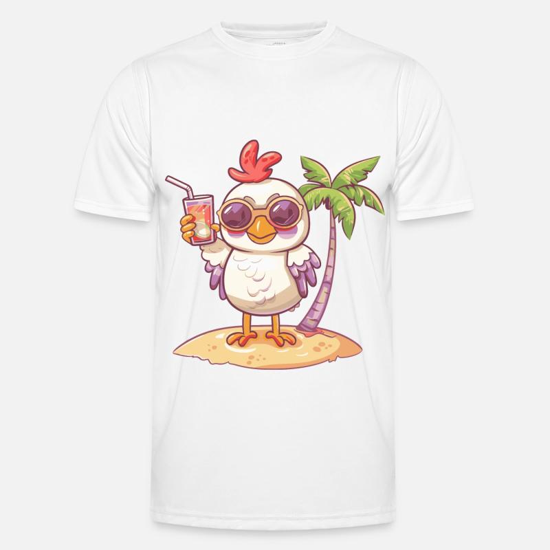 Chicken Summer Beach Comic - Men's Functional T-Shirt - white