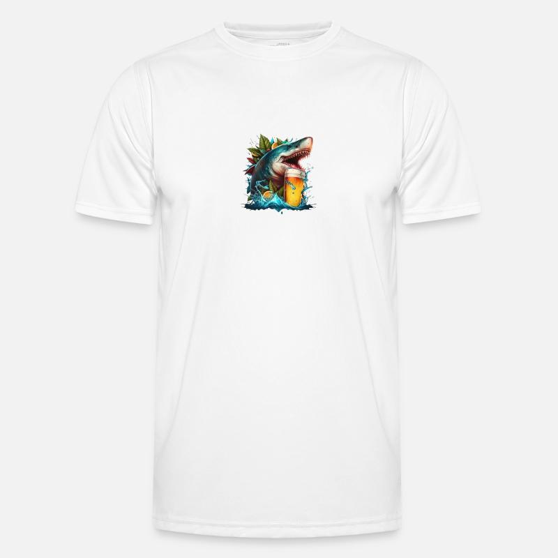 Cool shark drinking beer - Men's Functional T-Shirt - white