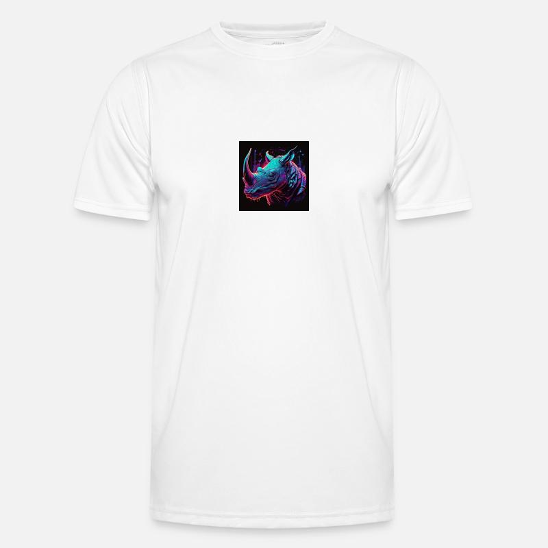 Nashorn mit Neonfarben, Synthwave / 80er Jahre Männer Funktions-T-Shirt