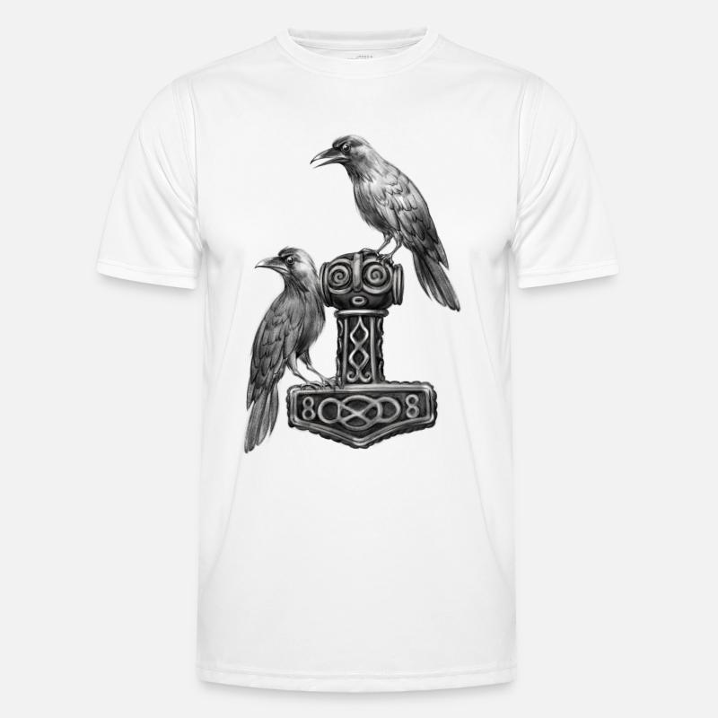 Thor Hammer Mjölnir with Odin Ravens Hugin and Munin - Men's Functional T-Shirt - white