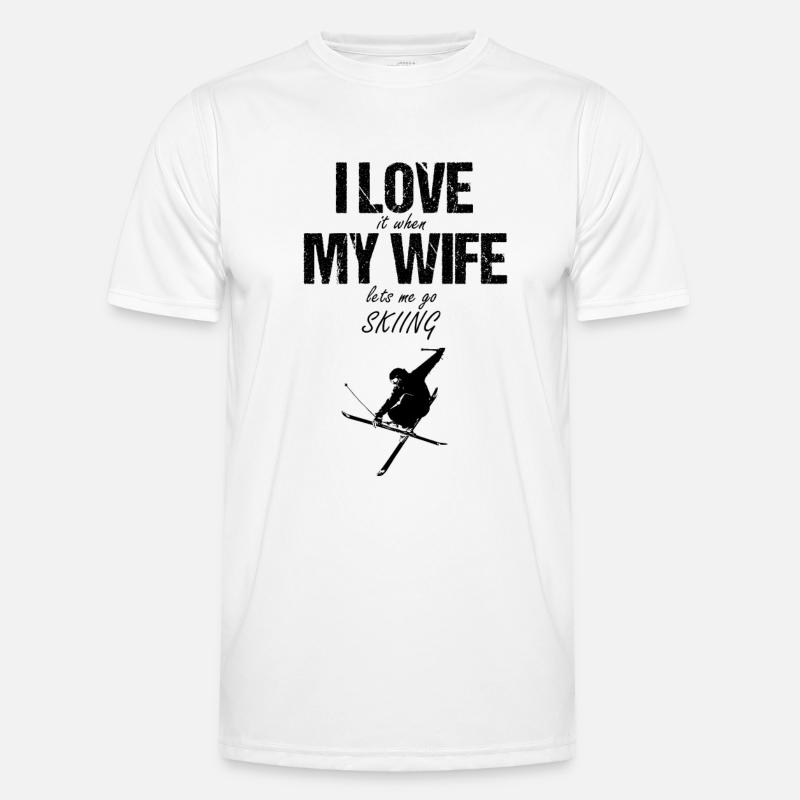 Adoro mia moglie sci sciatore sci sci Maglietta sportiva per uomo