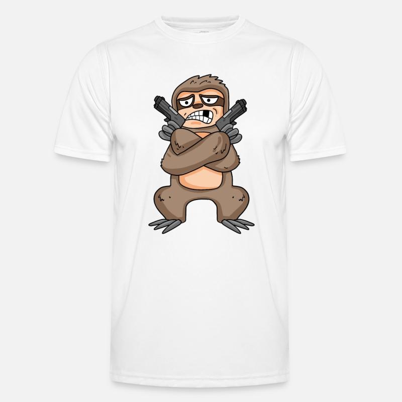 Faultier mit Pistole Männer Funktions-T-Shirt