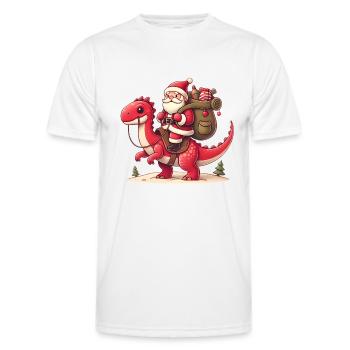 Julemanden rider dinosaur julesjov - Funktionsshirt til herrer - hvid - Foran - AI Model Male 178 dark (178cm)