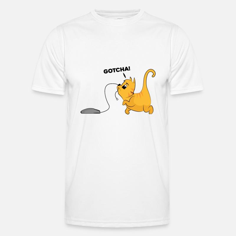 Katze fängt computer Maus Geschenk Kätzchen Männer Funktions-T-Shirt