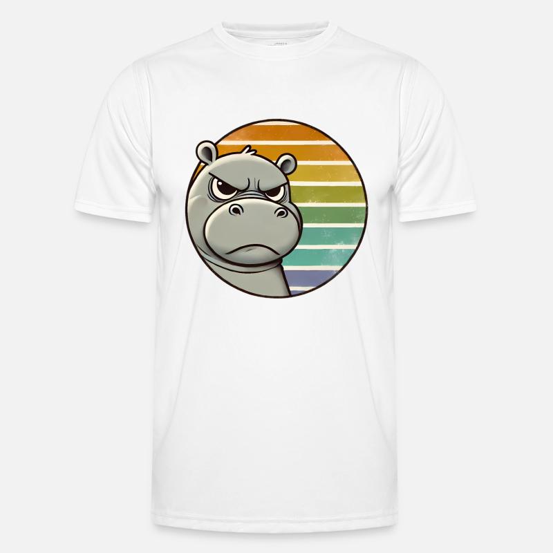 Grumpy Hippo Retro Rainbow Design - Men's Functional T-Shirt - white