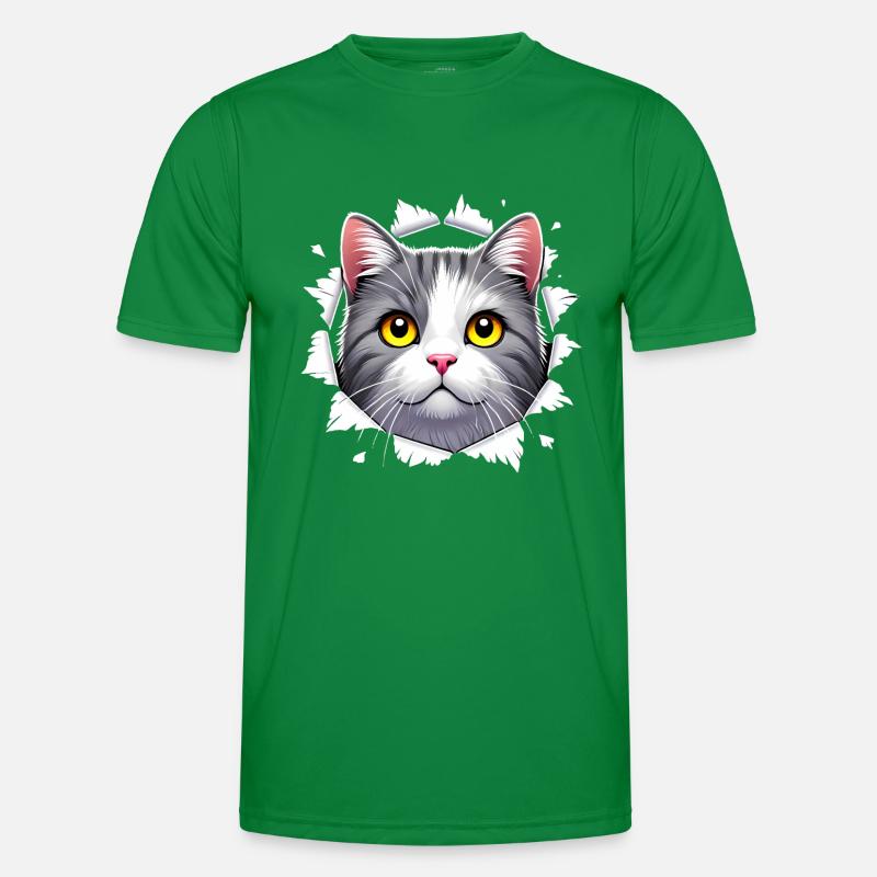 chat curieux jetant un coup d’œil à travers la conception du trou T-shirt sport Homme