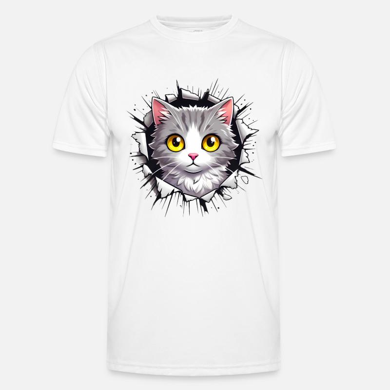 Peeking Cat Through Jagged Hole Men's Functional T-Shirt