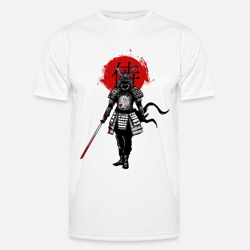 Samurai auf rotem Hintergrund Männer Funktions-T-Shirt