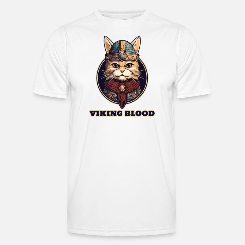 Wikingerkatze mit Wikingerhelm und Wikingerblut - Männer Funktions-T-Shirt - Weiß